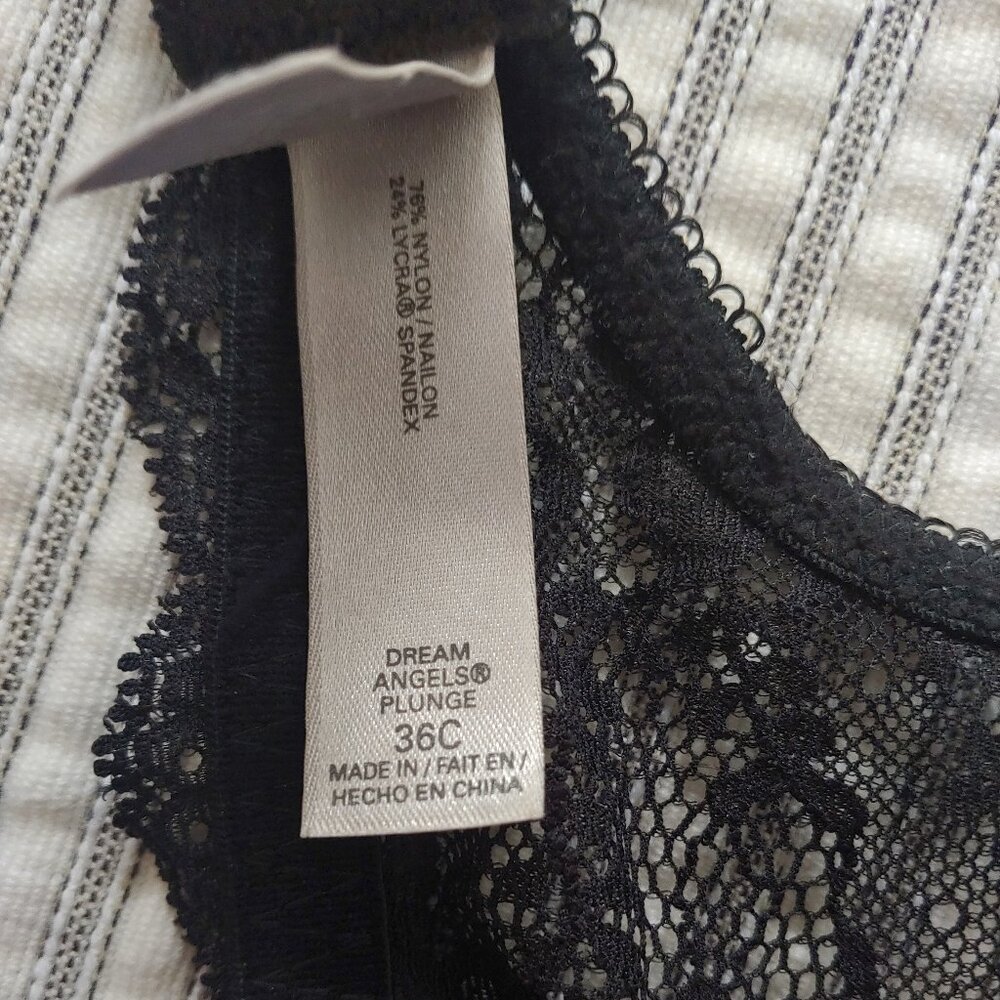 Victoria's Secret Dream Angels Lace Black and White Demi Bra Plunge Size 36C - Picture 7 of 8